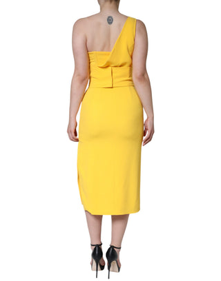 Gelbes One-Shoulder-Midikleid mit seitlichem Schlitz