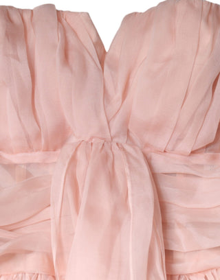 Vestido largo rosa sin tirantes de seda con falda en línea A