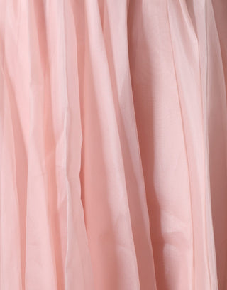 Vestido largo rosa sin tirantes de seda con falda en línea A