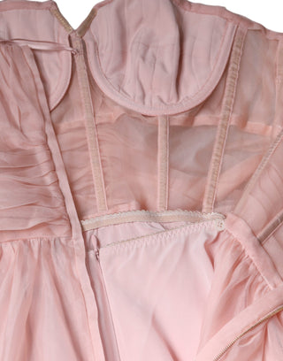 Vestido largo rosa sin tirantes de seda con falda en línea A