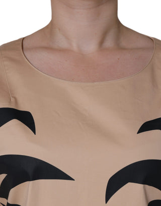 Beiges Baumwollkleid mit kurzen Ärmeln und Knielänge