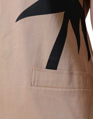 Beiges Baumwollkleid mit kurzen Ärmeln und Knielänge