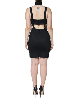 Vestido mini ajustado sin mangas con recortes negro