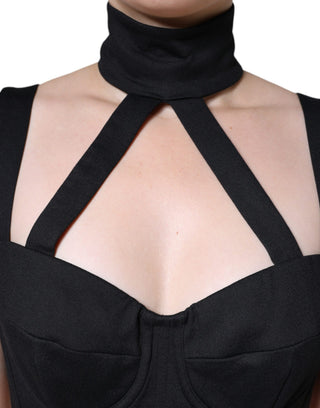 Vestido mini ajustado sin mangas con recortes negro