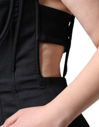 Vestido mini ajustado sin mangas con recortes negro