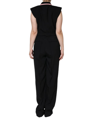 Schwarzes ärmelloses Jumpsuit-Kleid aus Wollmischung