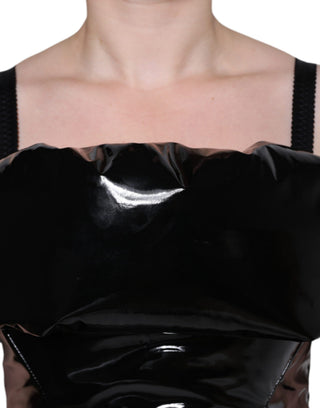 Black Polyester Ruched Coated Mini Dress