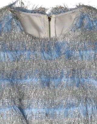 Hellblaues silbernes Jacquard A-Linien-Midikleid