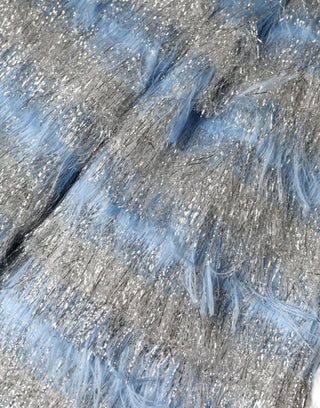 Hellblaues silbernes Jacquard A-Linien-Midikleid