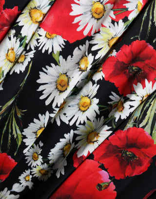 Schwarzes, ärmelloses, langes Abendkleid aus Seide mit Blumenmuster