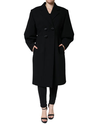 Schwarzer zweireihiger Trenchcoat