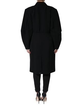 Schwarzer zweireihiger Trenchcoat