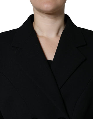 Schwarzer zweireihiger Trenchcoat