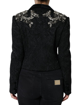 Schwarzer Jacquard Blazer mit Kristall-Blumenmuster