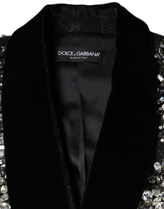 Schwarzer Jacquard Blazer mit Kristall-Blumenmuster