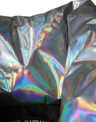 Chaqueta abrigo acolchada plateada iridiscente con cremallera completa