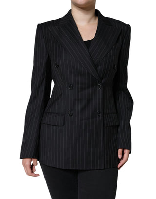 Dark Gray Striped Double Breasted Coat Jacket