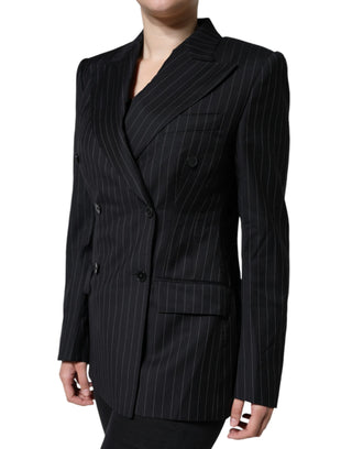 Dark Gray Striped Double Breasted Coat Jacket