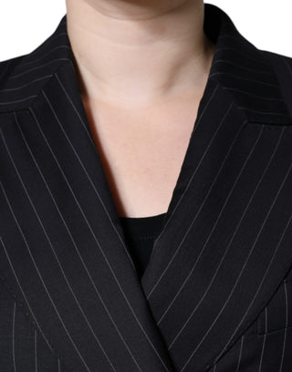 Dark Gray Striped Double Breasted Coat Jacket