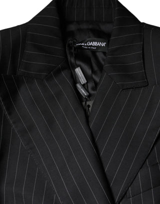 Dark Gray Striped Double Breasted Coat Jacket
