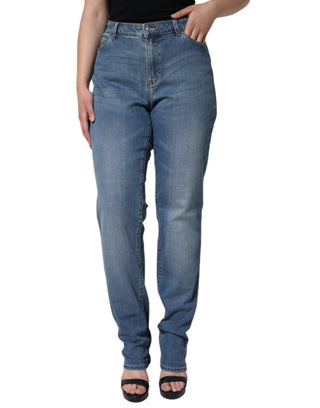 Jeans pitillo de mezclilla azul lavado de cintura alta para mujer