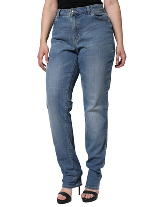 Blaue High-Waist Skinny Jeans für Damen im Used-Look