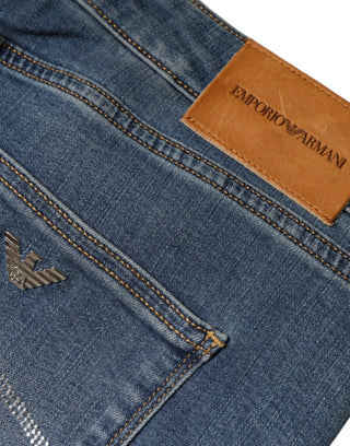 Blaue High-Waist Skinny Jeans für Damen im Used-Look