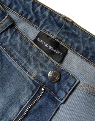 Blaue High-Waist Skinny Jeans für Damen im Used-Look