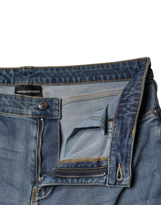 Blaue High-Waist Skinny Jeans für Damen im Used-Look