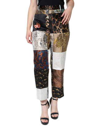 Mehrfarbige Patchwork-Jacquard-Hose mit hoher Taille