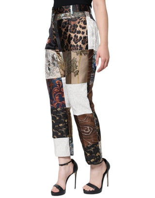 Mehrfarbige Patchwork-Jacquard-Hose mit hoher Taille