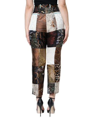 Mehrfarbige Patchwork-Jacquard-Hose mit hoher Taille