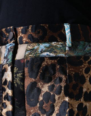 Mehrfarbige Patchwork-Jacquard-Hose mit hoher Taille