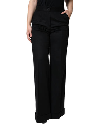 Schwarze Kaschmir Bootcut-Hose für Damen mit mittlerer Bundhöhe