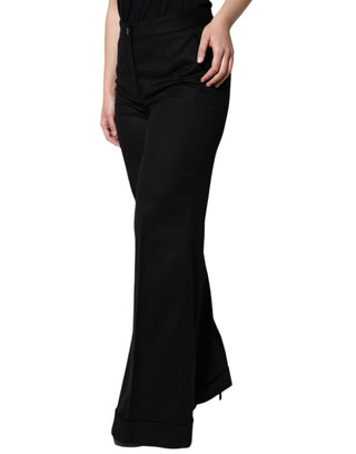 Schwarze Kaschmir Bootcut-Hose für Damen mit mittlerer Bundhöhe