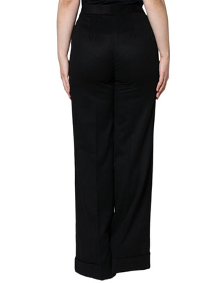 Schwarze Kaschmir Bootcut-Hose für Damen mit mittlerer Bundhöhe
