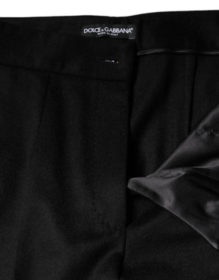 Schwarze Kaschmir Bootcut-Hose für Damen mit mittlerer Bundhöhe