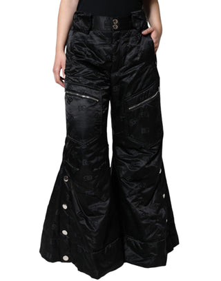 Schwarze gesteppte High-Waist-Hose für Damen mit weitem Bein