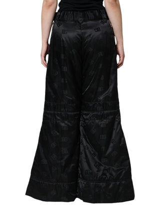 Schwarze gesteppte High-Waist-Hose für Damen mit weitem Bein