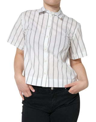 Top polo blanco de manga corta con cuello y rayas