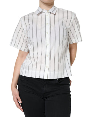 Top polo blanco de manga corta con cuello y rayas