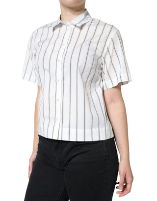 Top polo blanco de manga corta con cuello y rayas