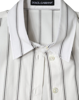 Top polo blanco de manga corta con cuello y rayas