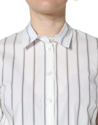 Top polo blanco de manga corta con cuello y rayas