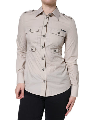 Camisa beige de algodón con cuello y botones