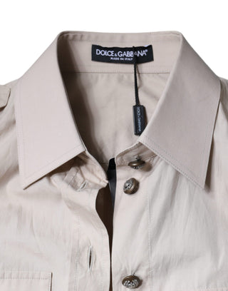 Camisa beige de algodón con cuello y botones
