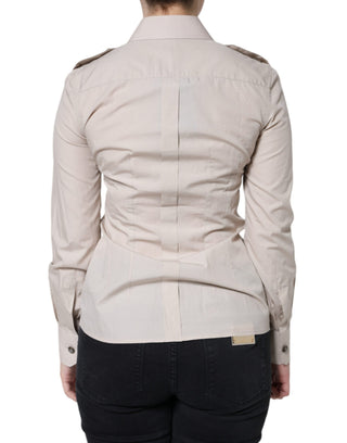 Beige Cotton Collared Button Down Shirt Top