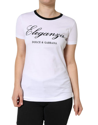 Weißes Eleganza Print Baumwoll T-Shirt mit kurzen Ärmeln