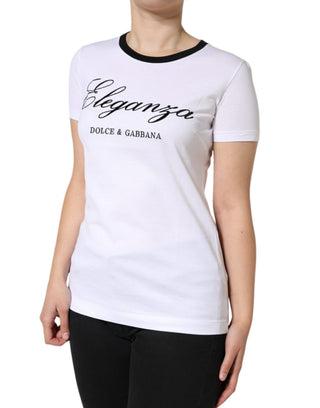 Weißes Eleganza Print Baumwoll T-Shirt mit kurzen Ärmeln