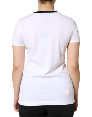 Weißes Eleganza Print Baumwoll T-Shirt mit kurzen Ärmeln